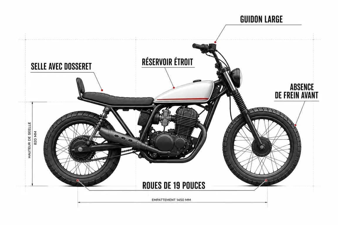 Schéma technique des caractéristiques d'une moto tracker