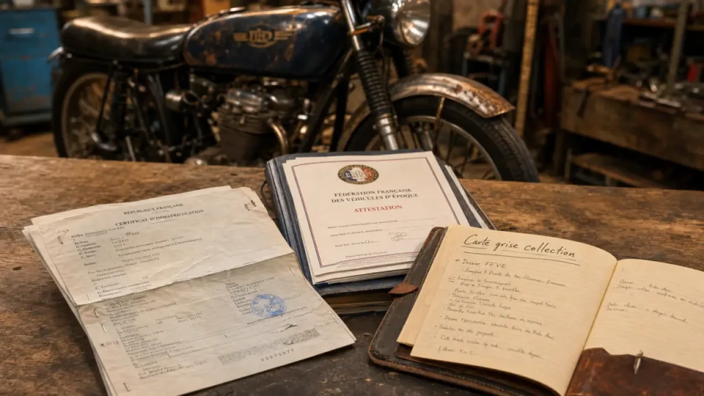 Moto de collection à 30 ans : attestation FFVE, carte grise collection et pièges à éviter