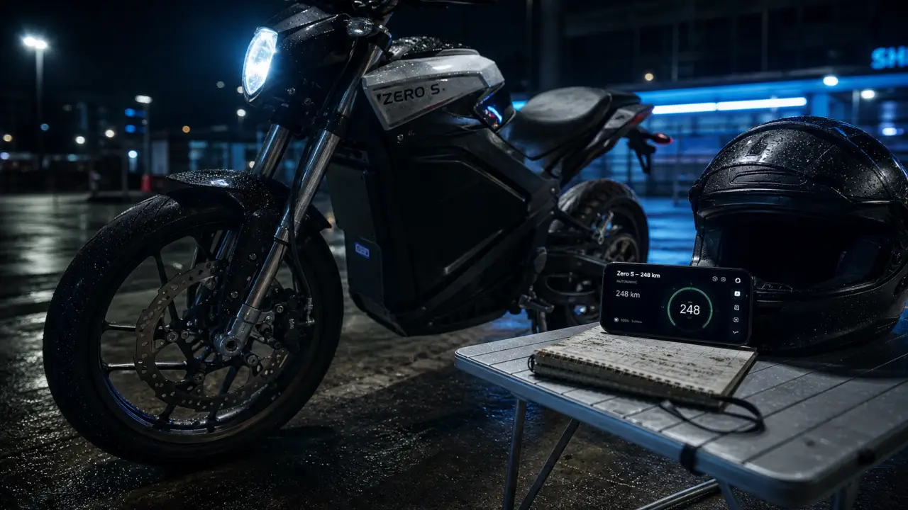 Moto électrique Zero S : autonomie affichée sur smartphone