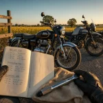 Motor royal enfield : trois motos Bullet 350, Himalayan 450 et Classic 650 au golden hour