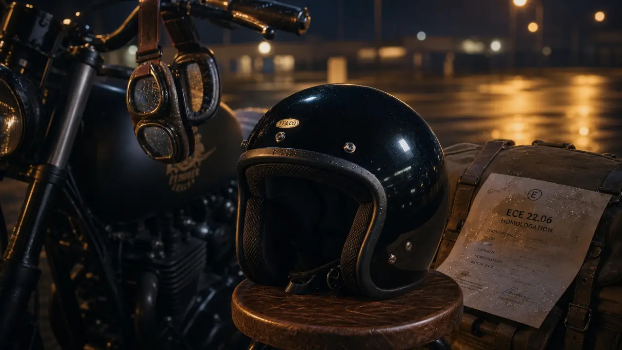 Casque bol pour moto noir, vintage et homologué ECE 22.06