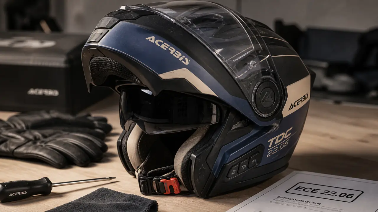 Casque de moto acerbis tdc 2206 ECE 22.06, modulaire, mentonnière relevée