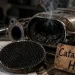 Catalyseur HS symptômes : pot catalytique fumant partiellement démonté