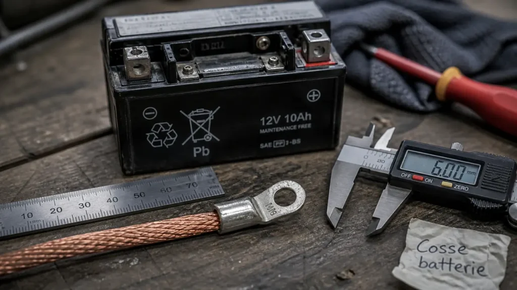 Cosse batterie moto : choisir le bon format, brancher la positive en premier et éviter le court-circuit