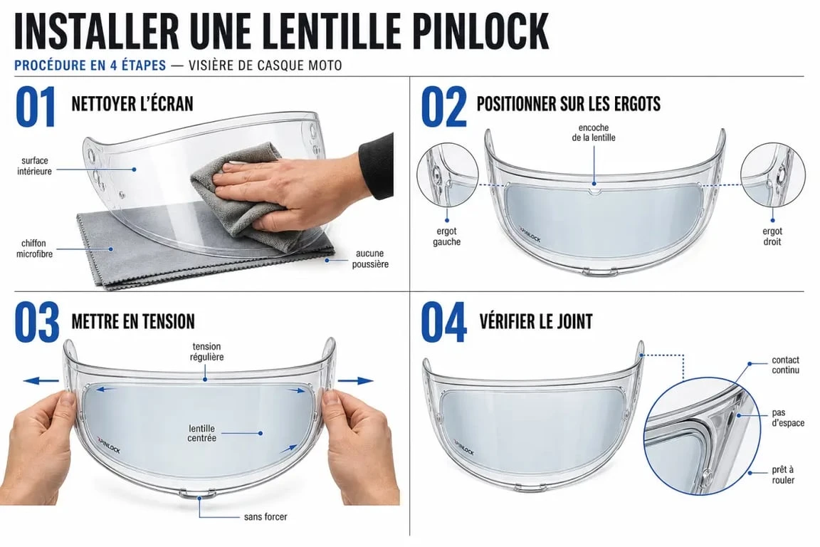 Pose anti buée casque moto : étapes d’installation d’une lentille Pinlock sur une visière de casque
