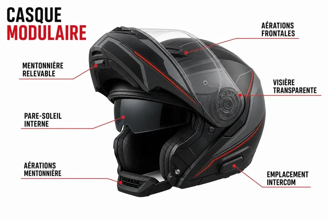 Casque de moto acerbis tdc 2206 illustré en vue 3/4 avec mentonnière relevable, pare-soleil et visière