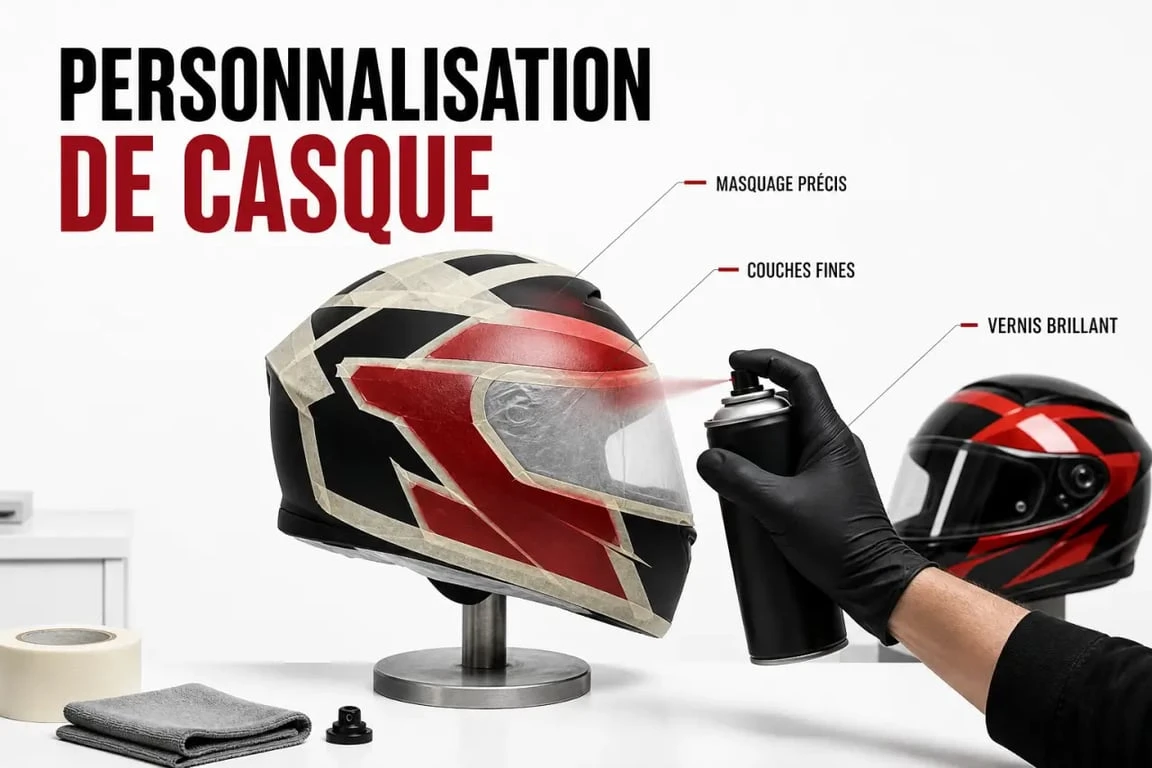 Peinture casque moto : atelier de personnalisation avec masquage et application de peinture