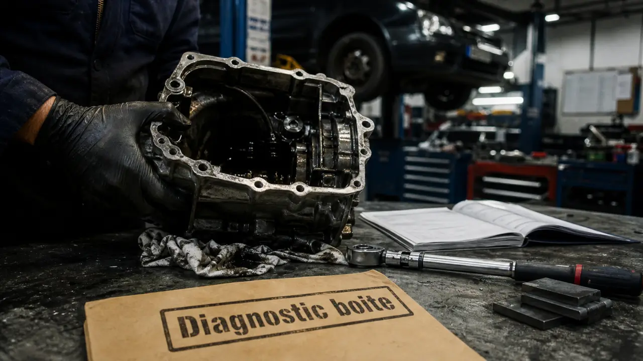 Réparer boite de vitesse : diagnostic fuite et craquement, carter déposé en atelier