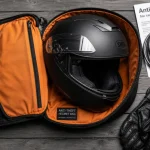 Sac casque moto anti-vol ouvert avec câble et cadenas