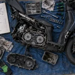 CAP mécanique moto : atelier, moto démontée et diagnostic en vue de dessus