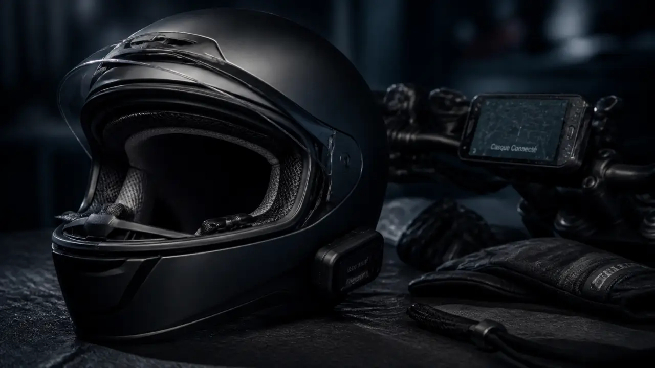 Casque moto connecté : vue casque intégral avec intercom