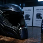 Casque moto predator noir, intérieur et mentonnière visibles