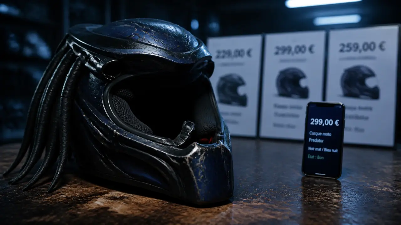 Casque moto predator noir, intérieur et mentonnière visibles