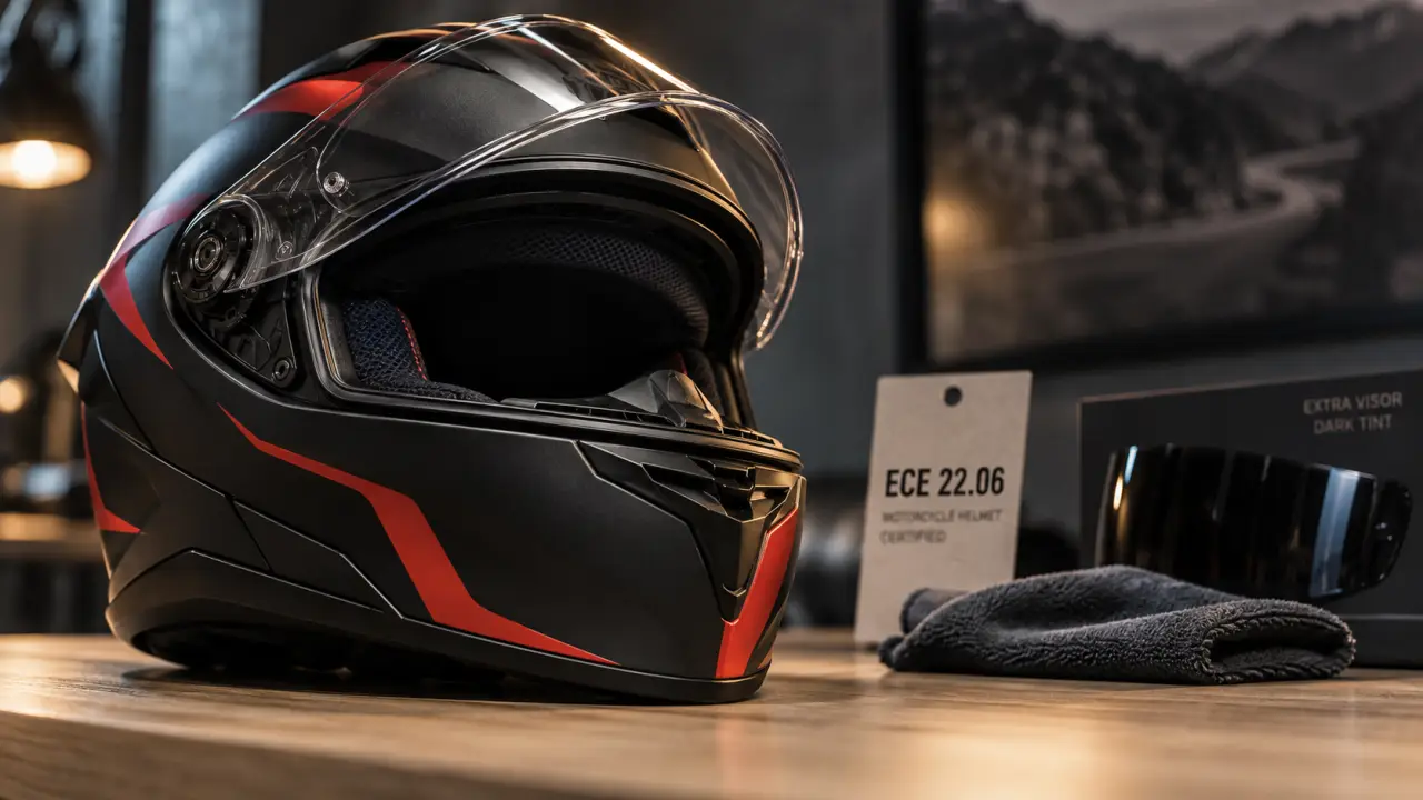 Casque moto Scorpion EXO intégral urbain, noir mat rouge, visière ouverte