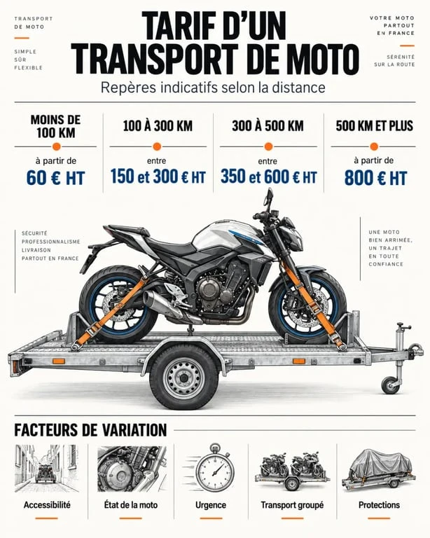 Infographie sur le transport moto tarif selon la distance et les contraintes logistiques