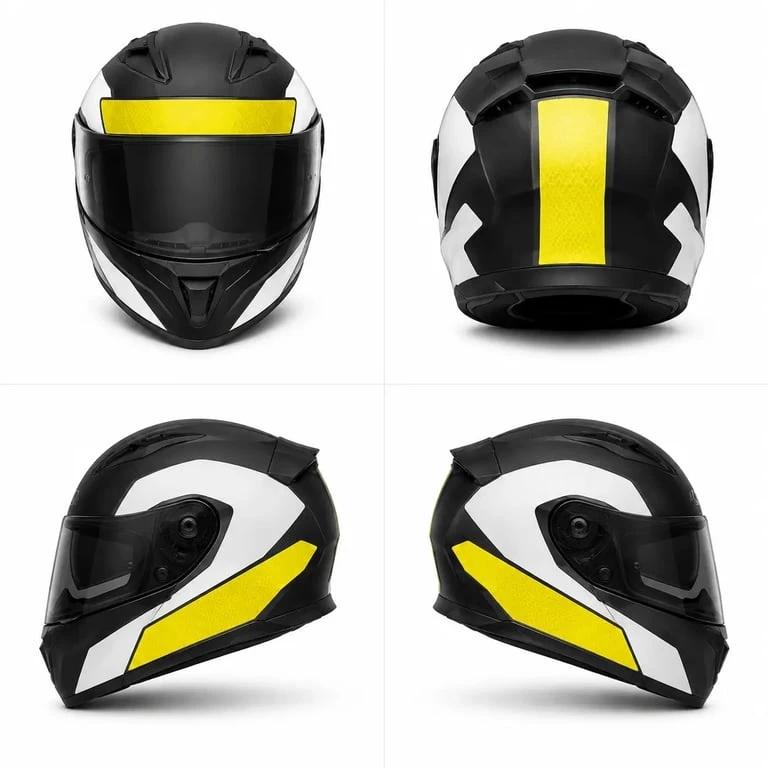 Autocollant casque moto rétro-réfléchissant visible sur les quatre faces du casque