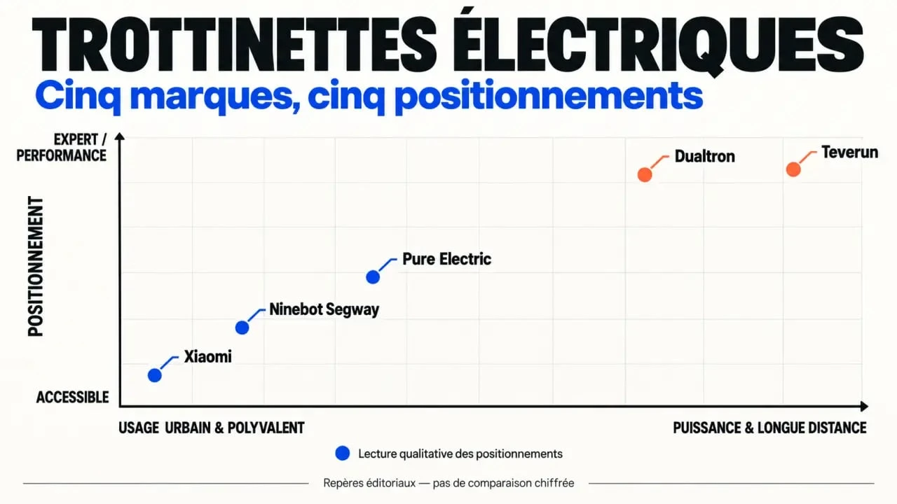 Infographie comparative des meilleures marques de trottinettes électriques selon l’usage urbain ou sportif