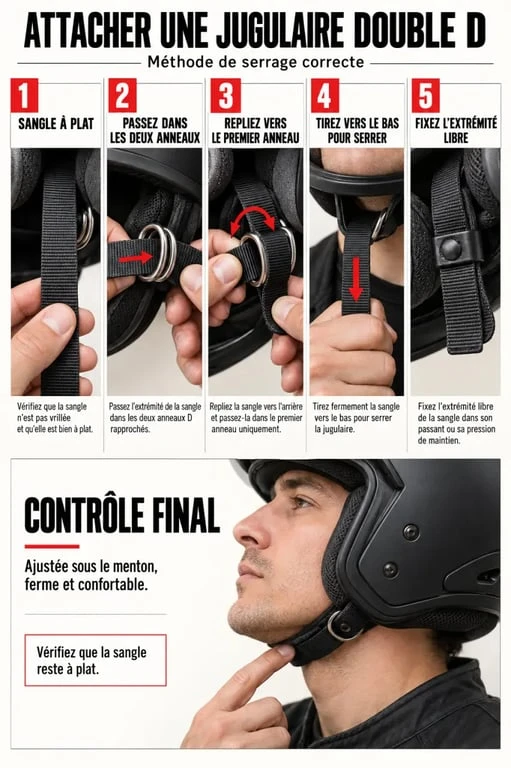 Étapes pour utiliser une attache casque moto double D