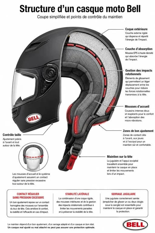 Casque bell moto : schéma des couches de protection et conseils d’ajustement