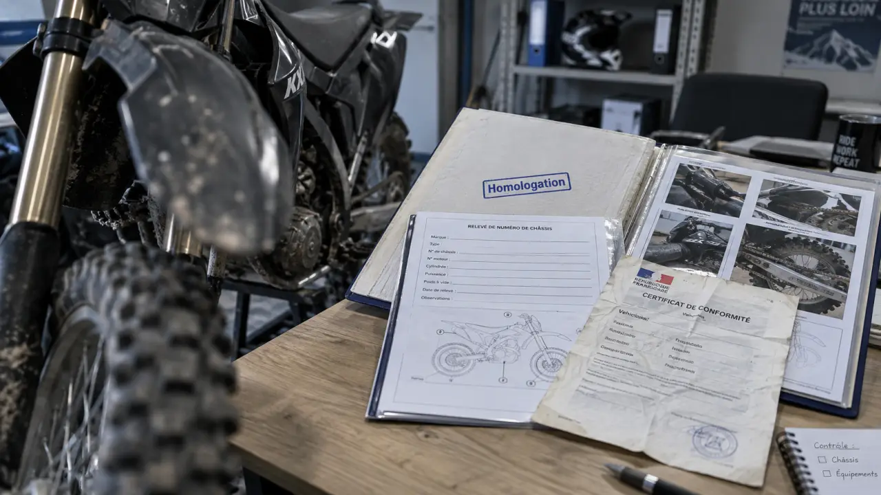 Homologation moto cross : dossier et relevé pour moto cross sur table