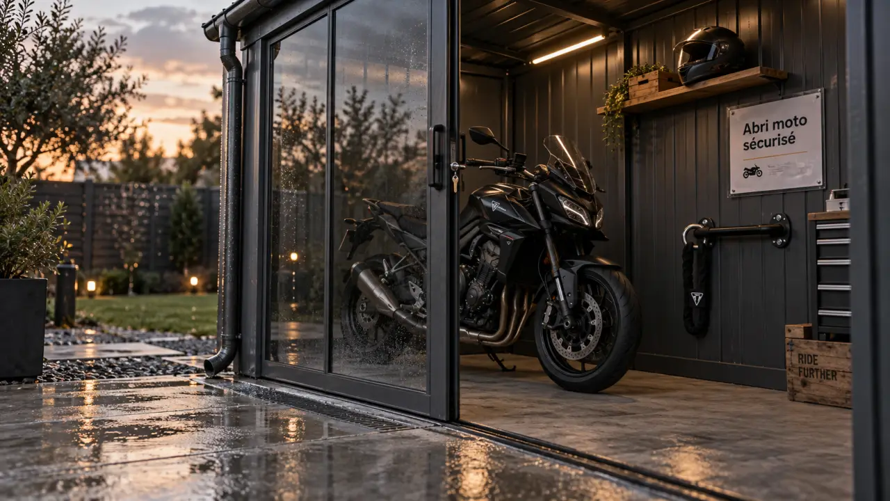 Abri moto fermé sécurisé : moto sous abri en métal