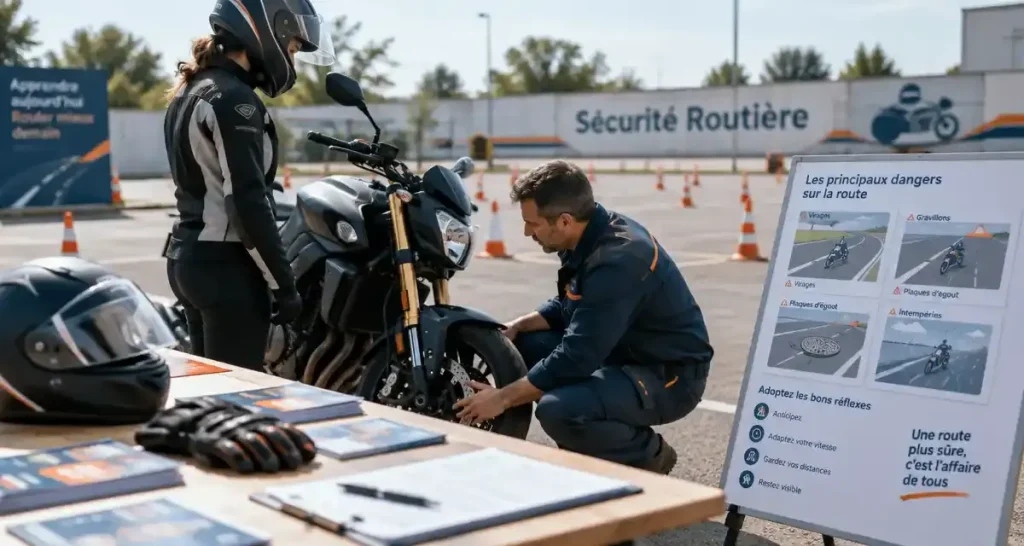 Action de sensibilisation à la sécurité routière CCP2 : relier mécanique, risques et réflexes moto