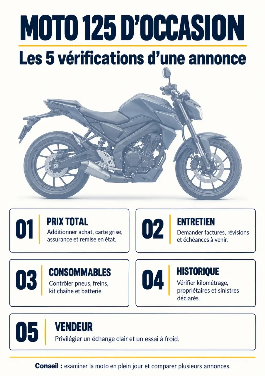 Infographie pour comparer une moto occasion 125 Yamaha avant l'achat